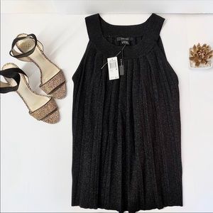 NWT Grace Pleated Sleeveless Top Black Sparkle XL